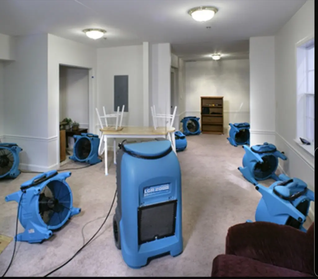 Air movers and dehumidifier setup for Water Damage Restoration in Grosse Pointe Park